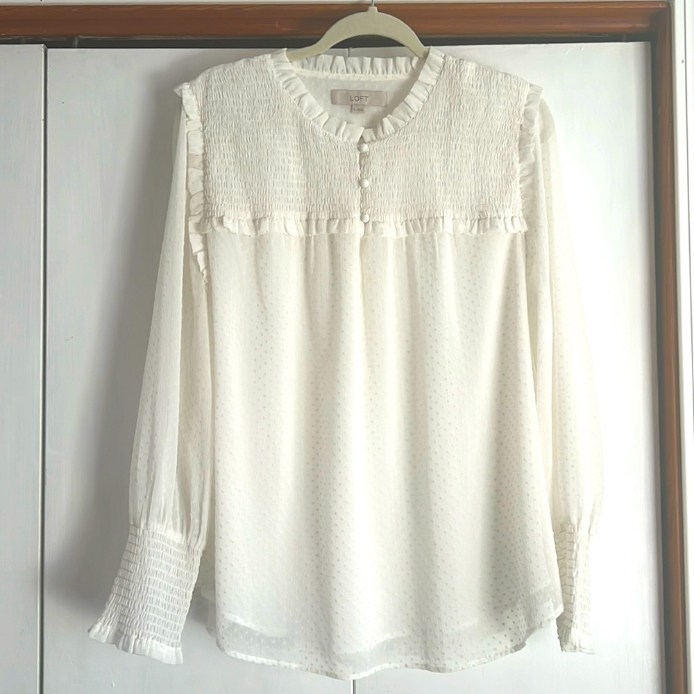 Loft Women’s Size XL white polka dot top